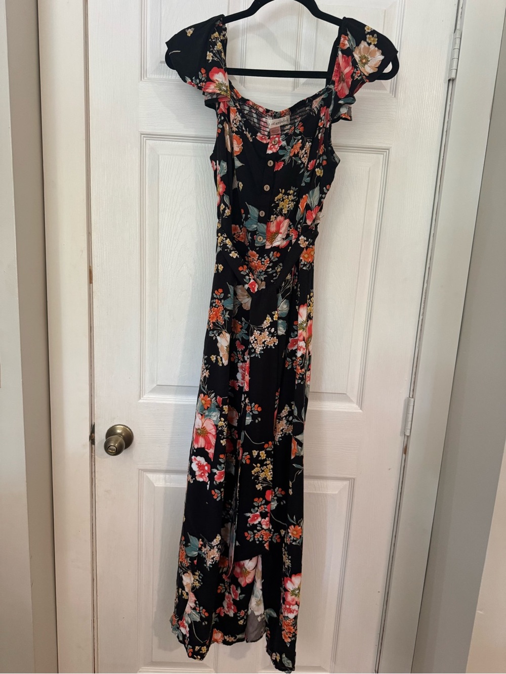 Band of Gypsies Black Maxi Dress with Pink and Coral Floral Print